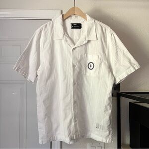 FORMER white textured cotton mens short sleeve button up shirt